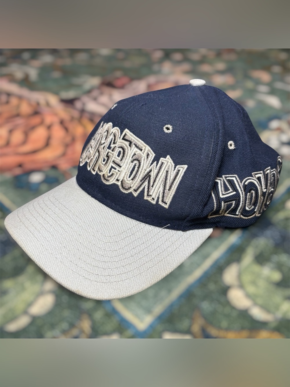 Vintage 90s Georgetown Hoyas Top of the World Graffiti Logo Snap Back Hat Wool